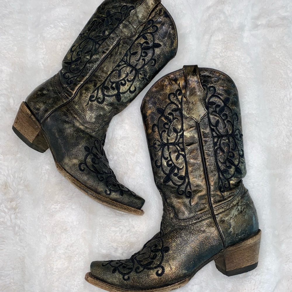 Corral TEENS bronze and black embroidered boots